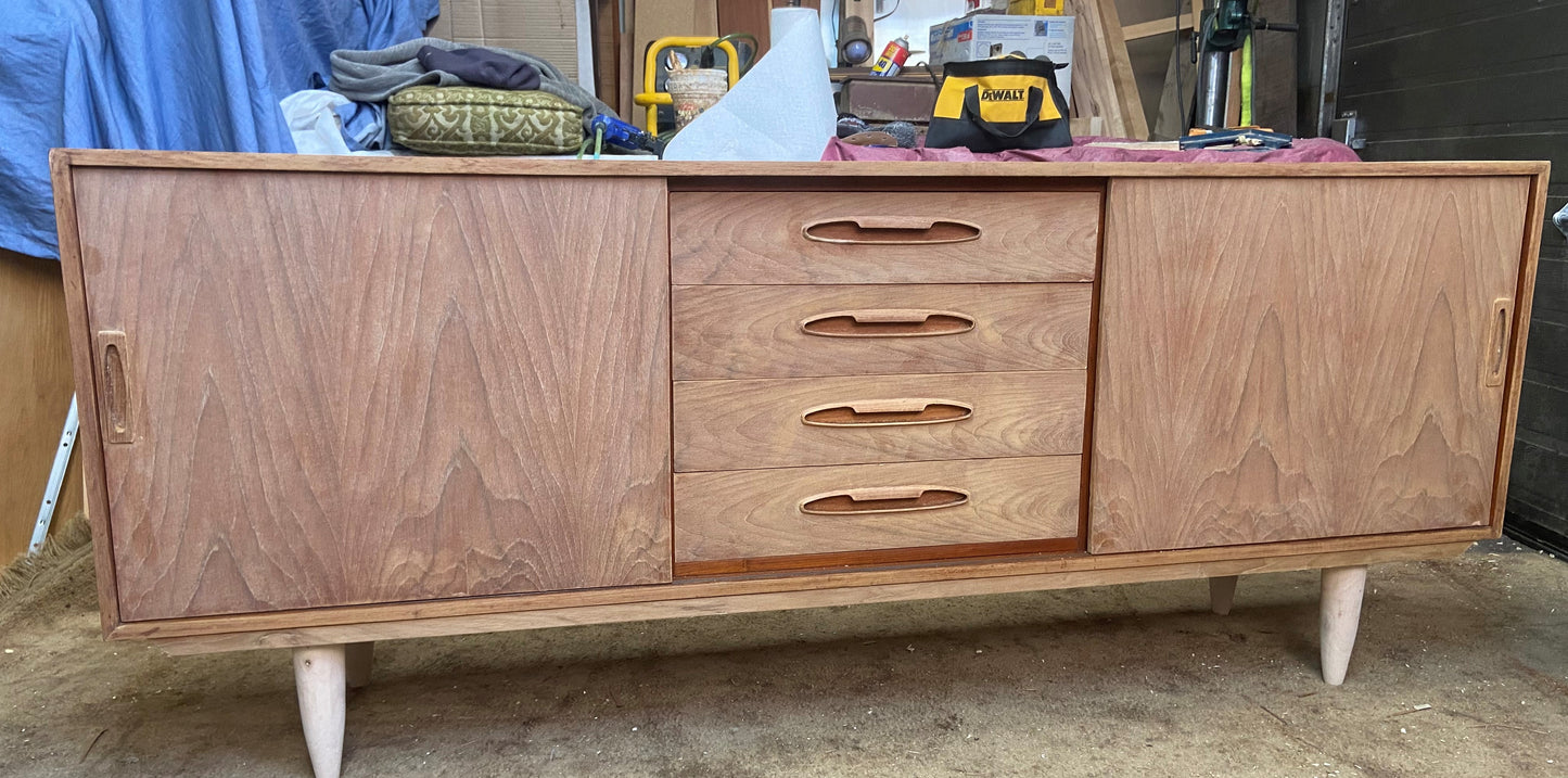 REFINISHED Danish MCM Teak Sideboard Credenza 70", Narrow, Perfect