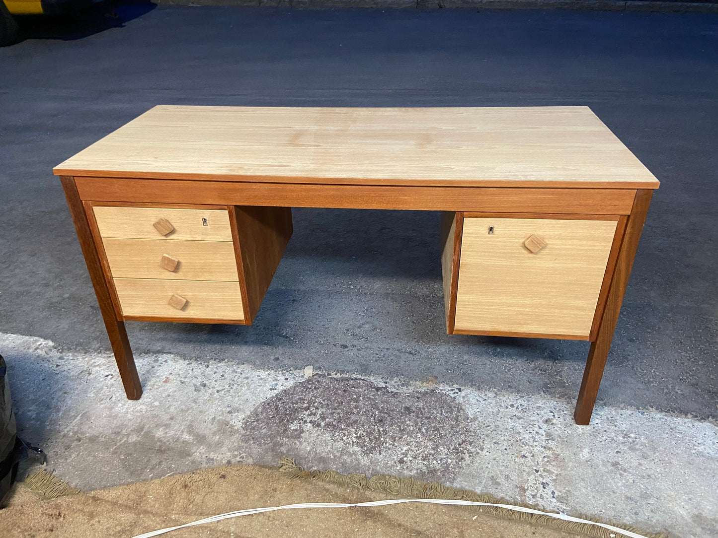 REFINISHED Danish Mid Century Modern Teak Desk Free Standing