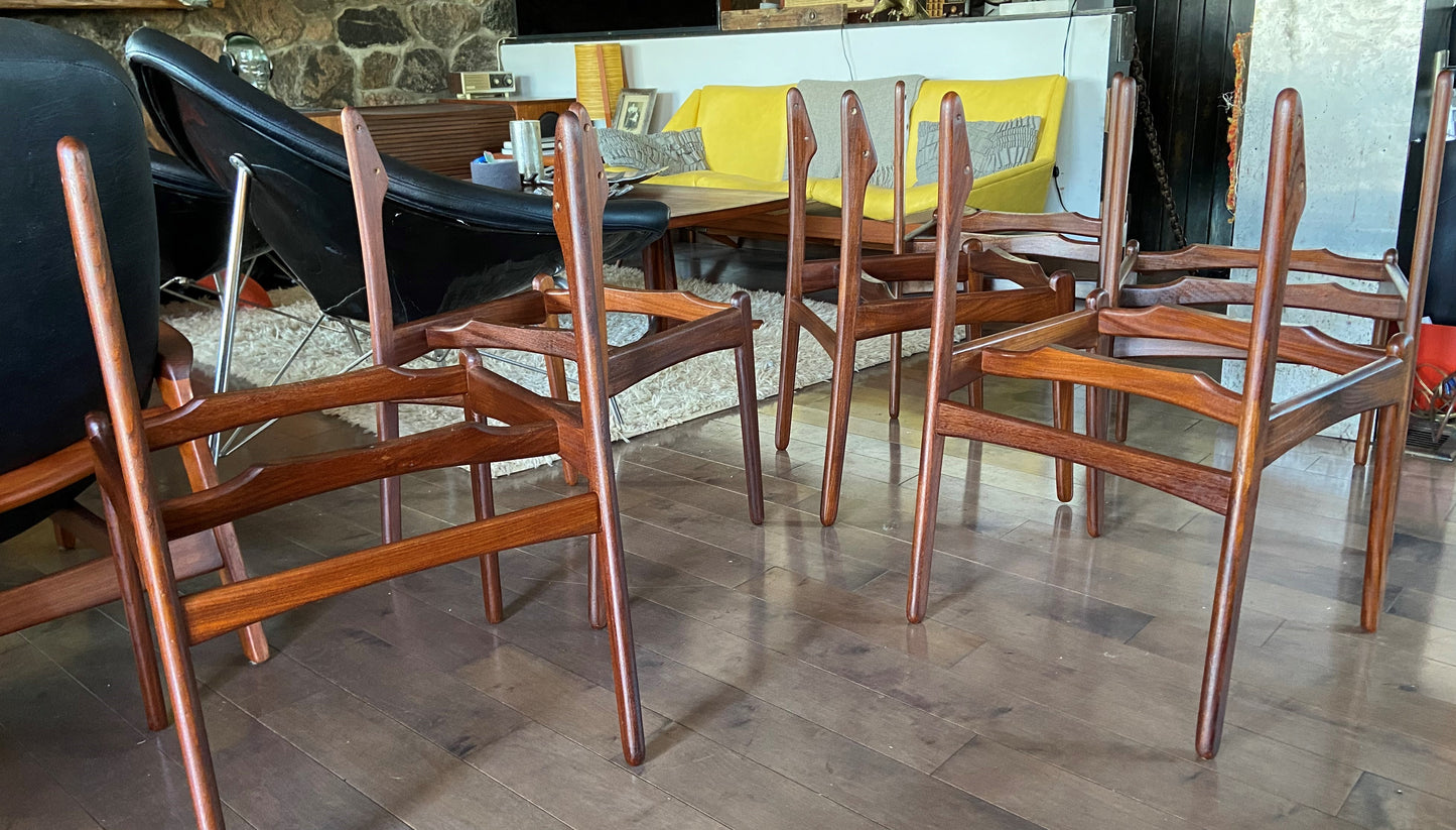 6 REFINISHED will be REUPHOLSTERED Danish Mid Century Modern E. Buch Teak Chairs, floating seats