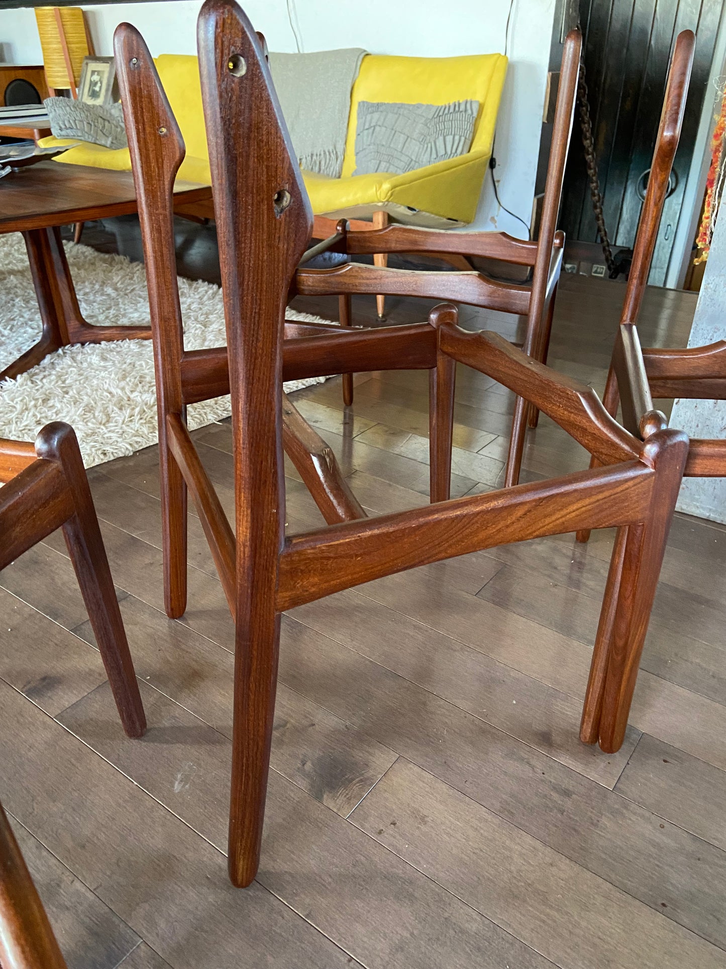 6 REFINISHED will be REUPHOLSTERED Danish Mid Century Modern E. Buch Teak Chairs, floating seats
