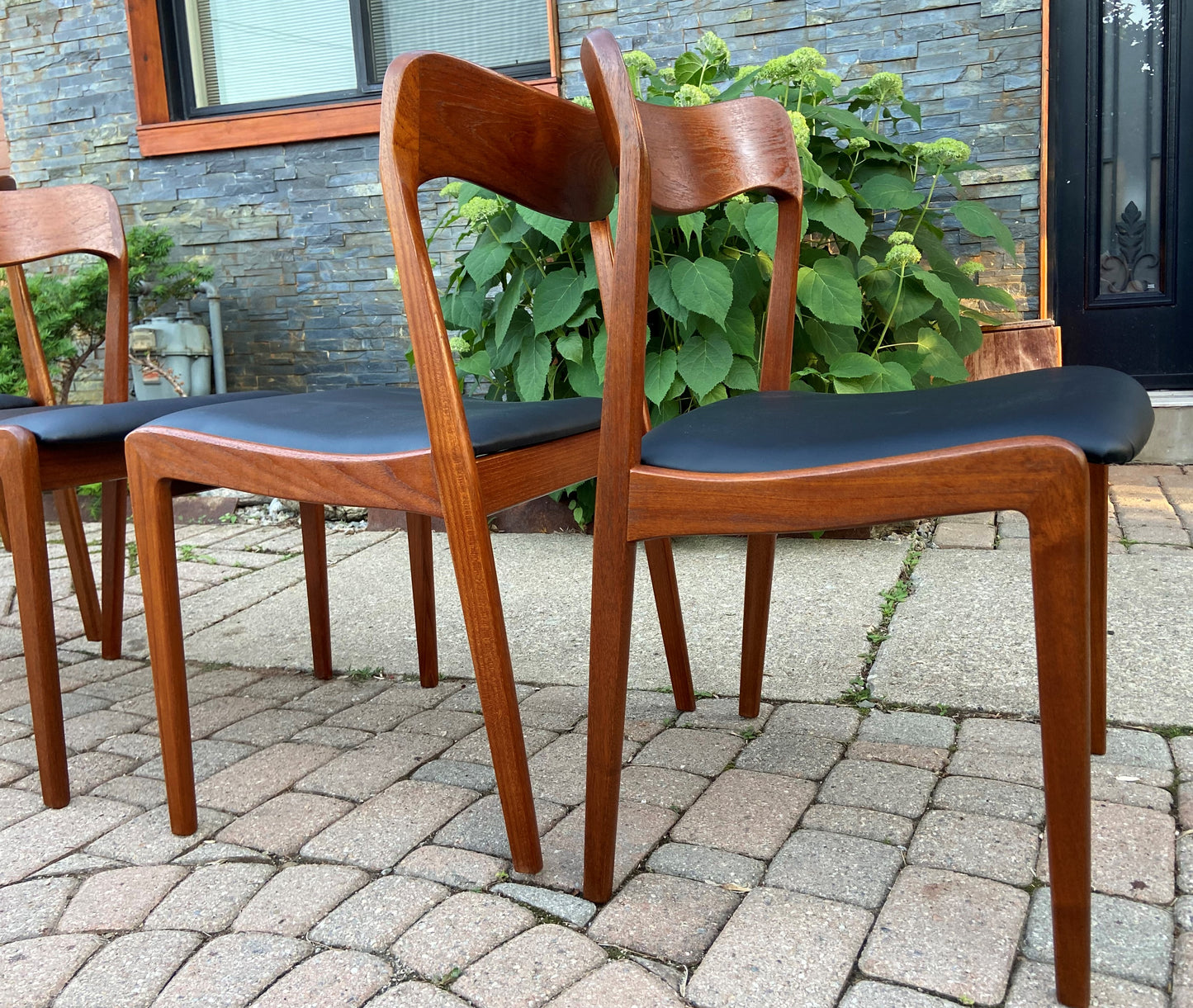 4 REFINISHED REUPHOLSTERED Danish Mid Century Modern Teak Chairs, Moller style
