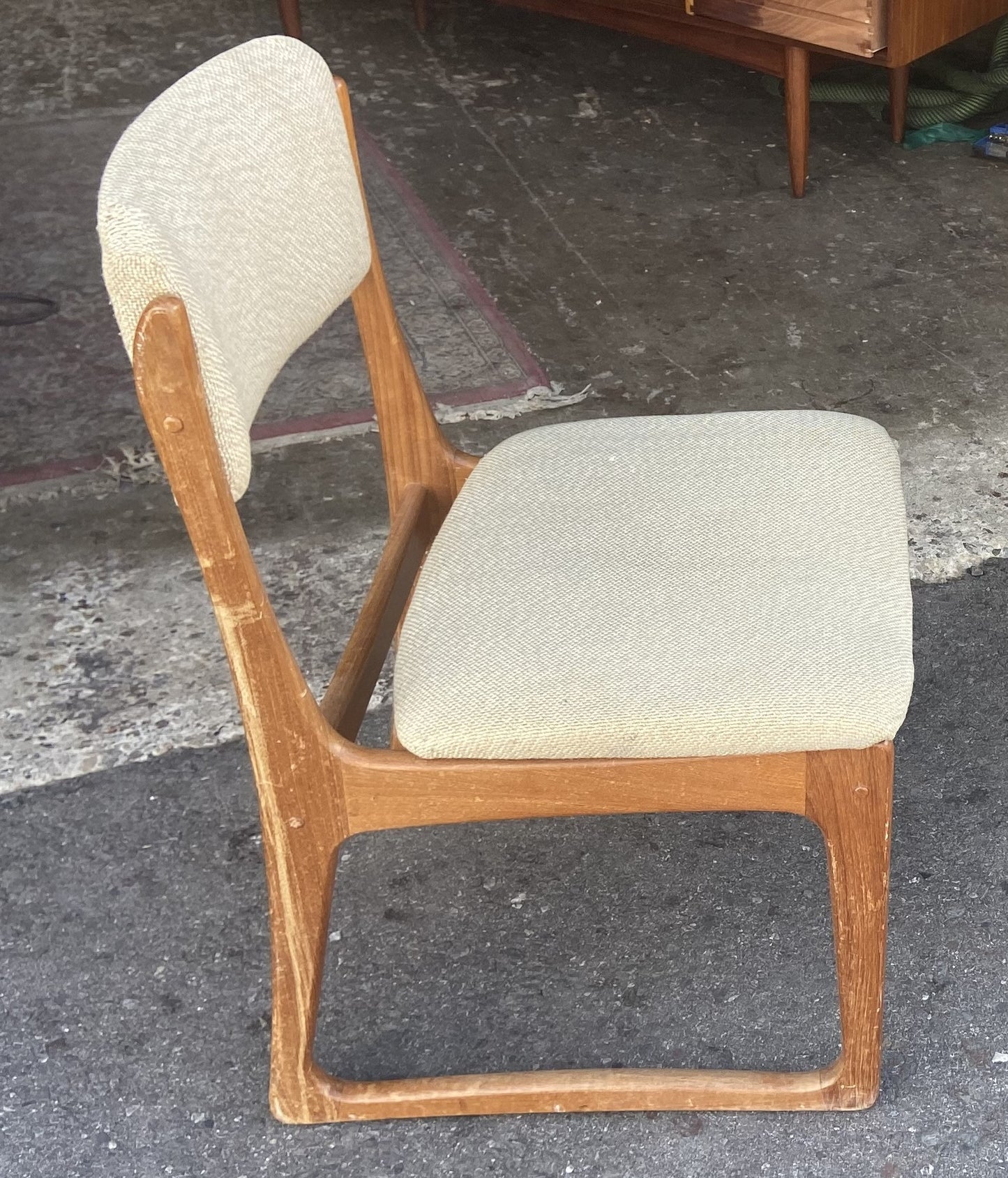 4 REFINISHED REUPHOLSTERED in Knoll fabric Mid Century Modern Teak Chairs by RS Associates