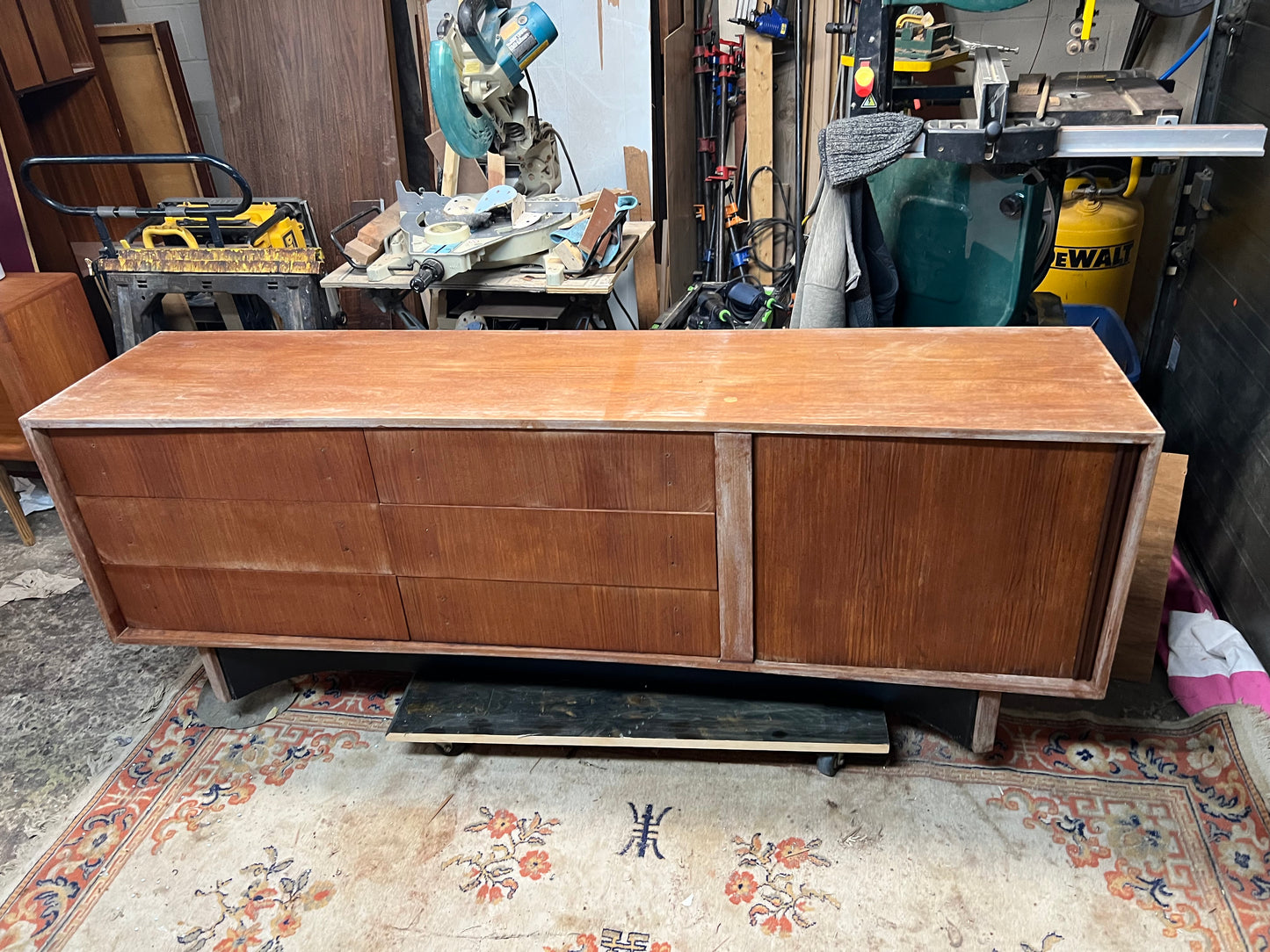 REFINISHED Mid Century Modern Teak Credenza w Tambour Door by RS Associates 78"