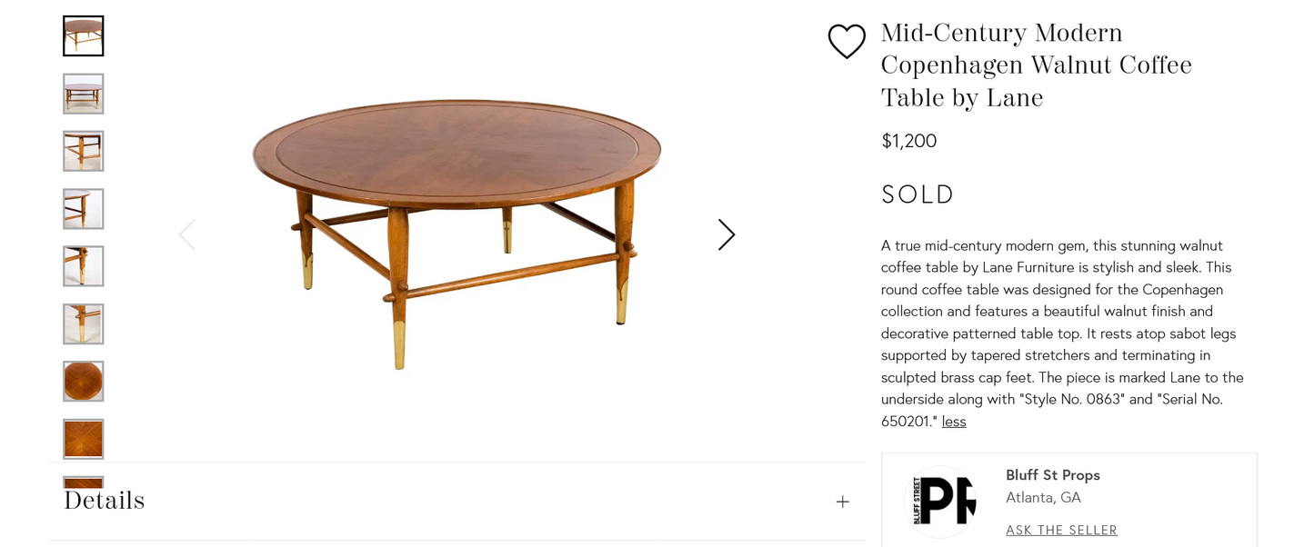 REFINISHED MCM Copenhagen Walnut Round Coffee Table by Lane D38"