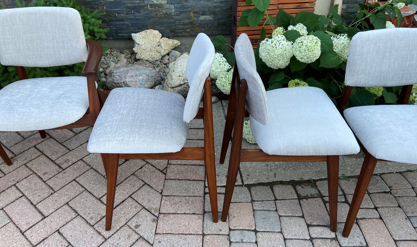 6 REFINISHED REUPHOLSTERED Mid Century Modern Solid Teak Chairs by Jan Kuypers, PERFECT