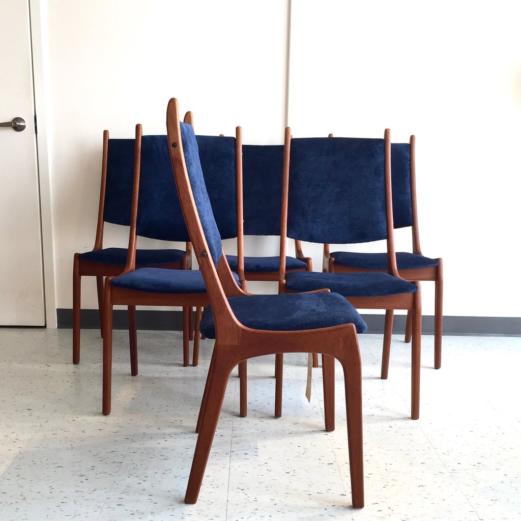 6 MCM Solid Teak Chairs by Kai Kristiansen, will be custom REUPHOLSTERED , perfect, $299 each - Mid Century Modern Toronto