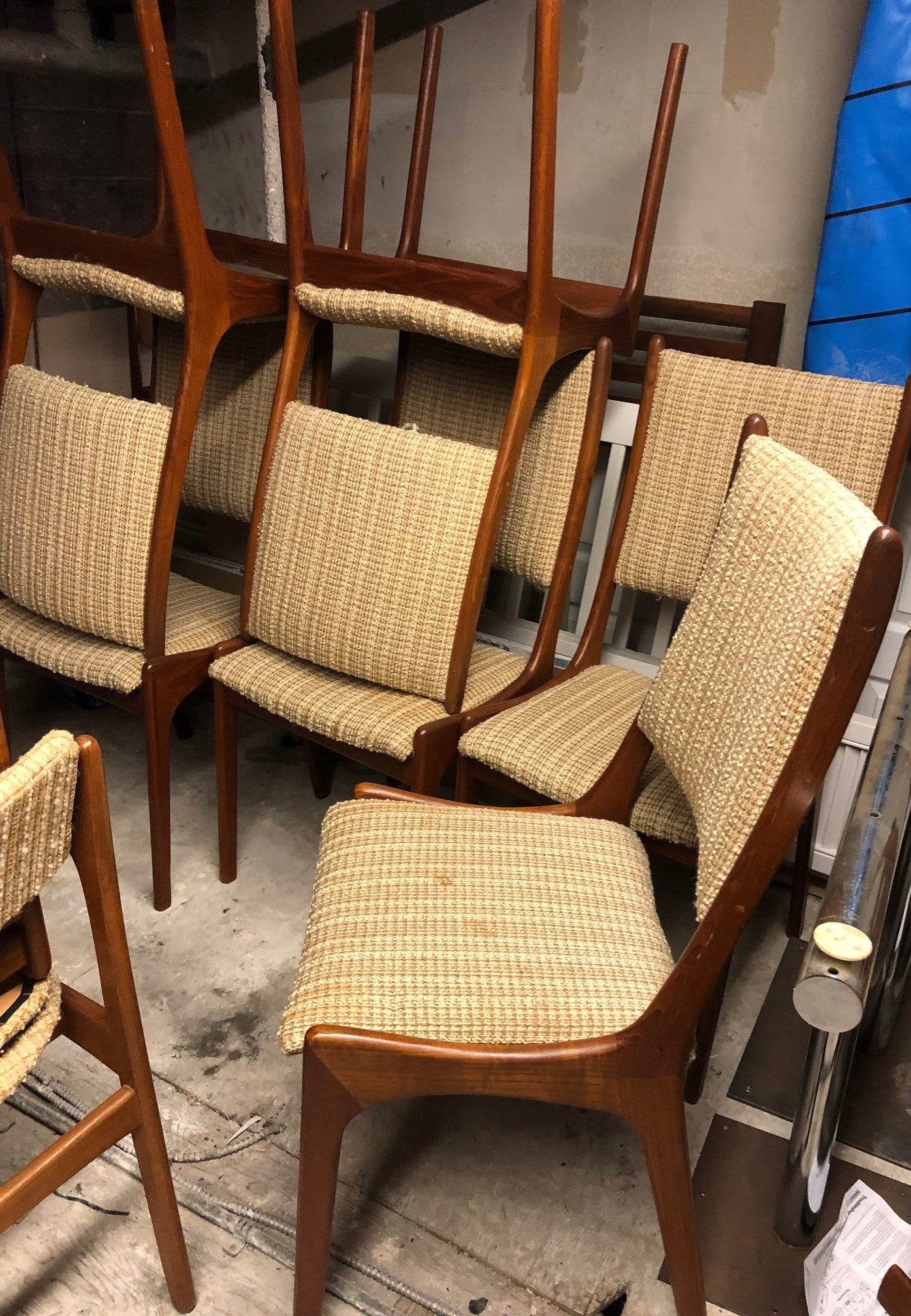 6 MCM Solid Teak Chairs by Kai Kristiansen, will be custom REUPHOLSTERED , perfect, $299 each - Mid Century Modern Toronto