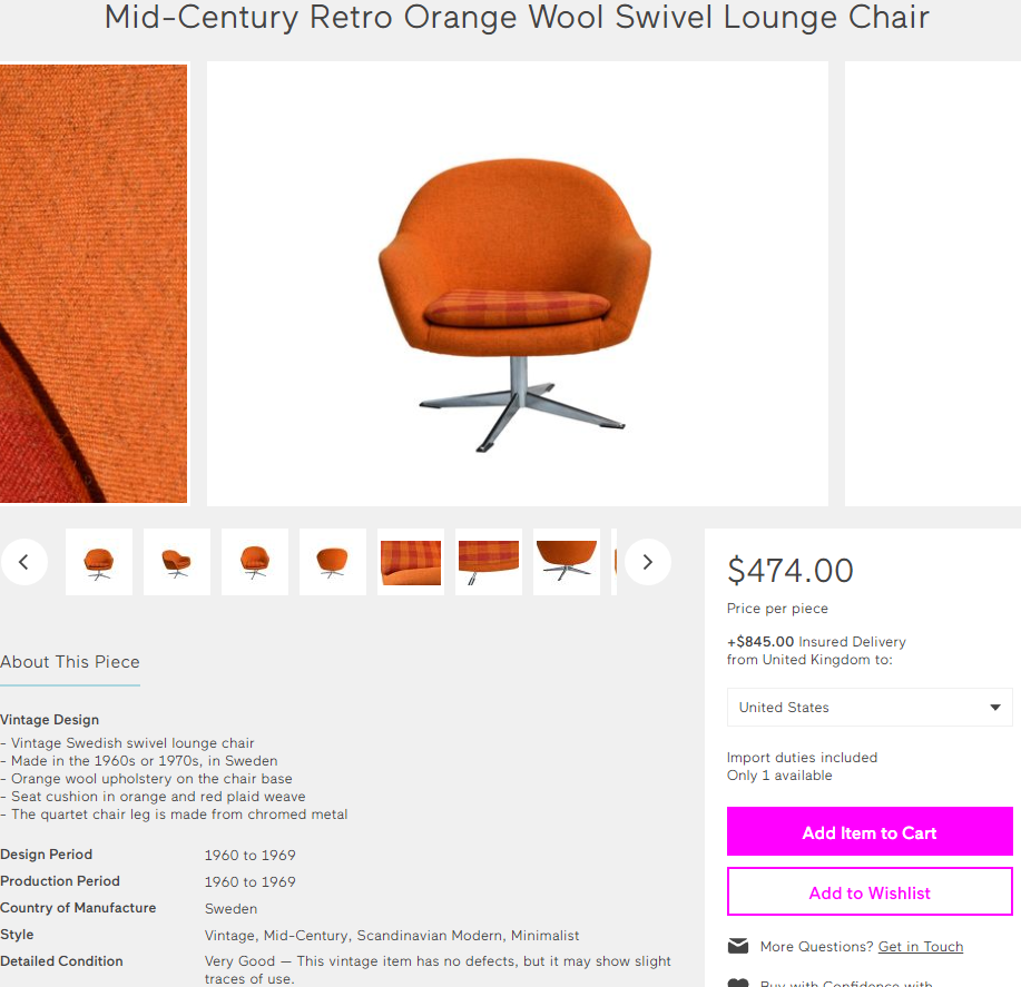 Set of 2 Vintage MCM Reupholstered Swivel Lounge Chairs, Orange Wool, Perfect - Mid Century Modern Toronto