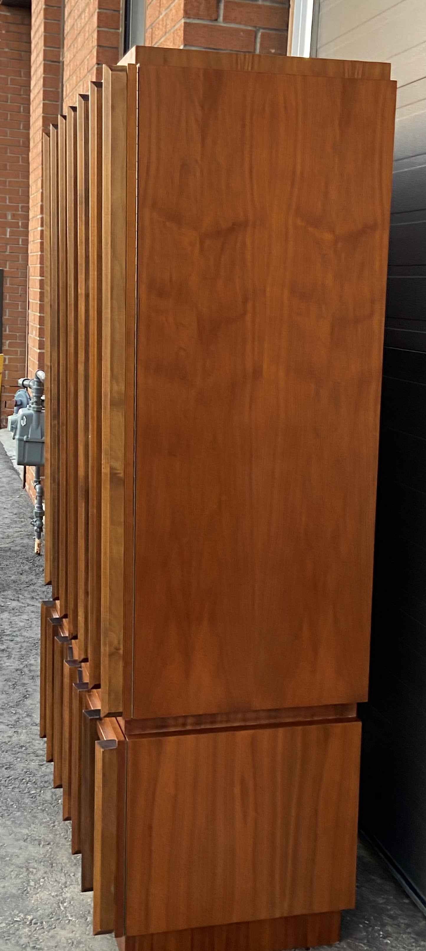 RESTORED Rare MCM Teak & Walnut Mirrored Brutalist Armoire High Credenza