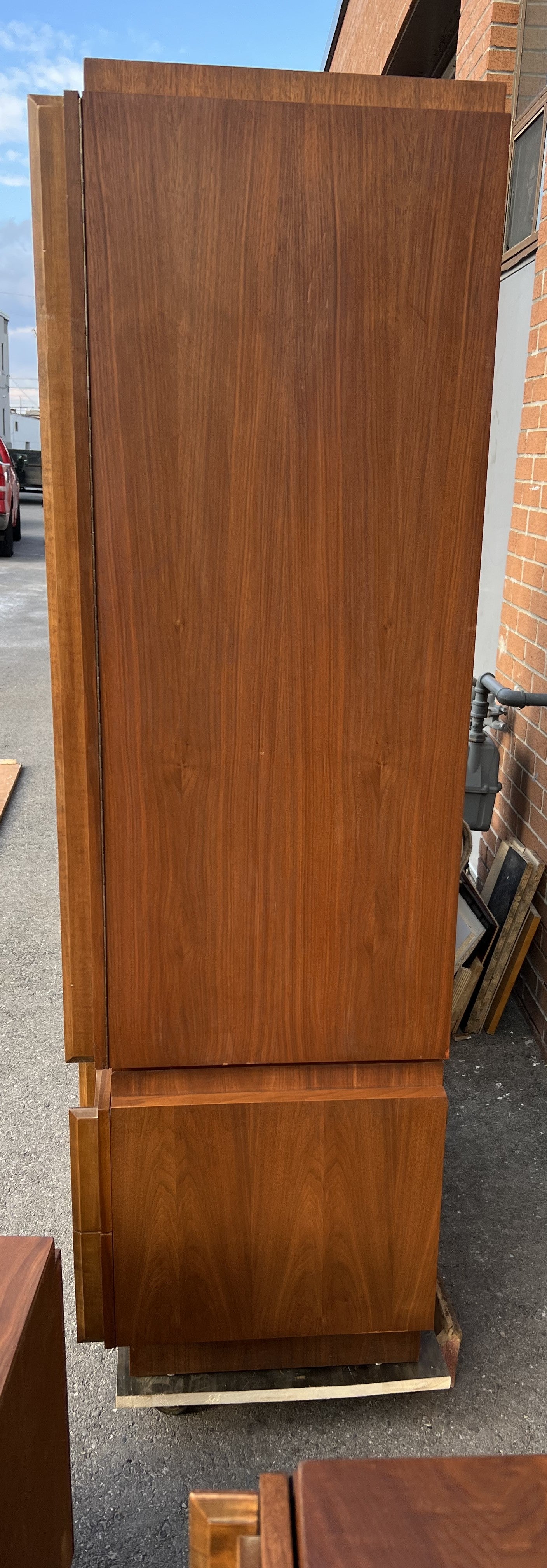 RESTORED Mid Century Modern Walnut Brutalist Armoire High Credenza
