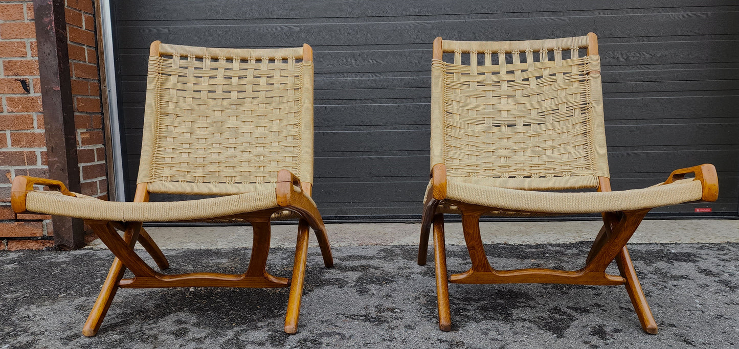2 Mid Century Modern Rope Folding Lounge Chairs Wegner style