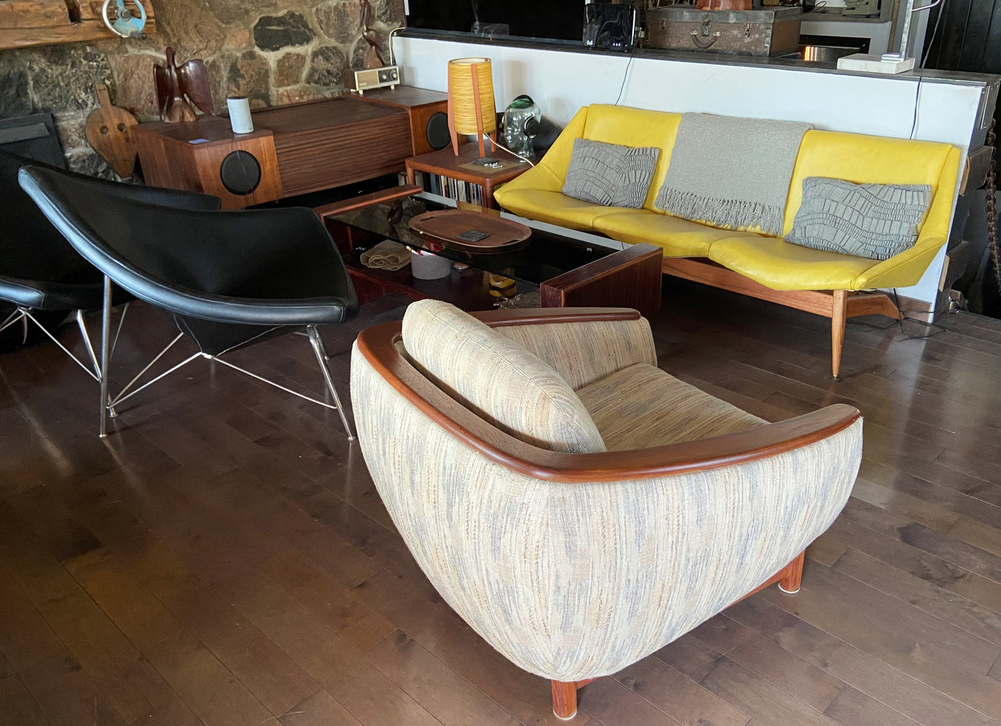 Deposit for REFINISHED MCM Huber Barrel Back Teak Lounge Armchair, PERFECT