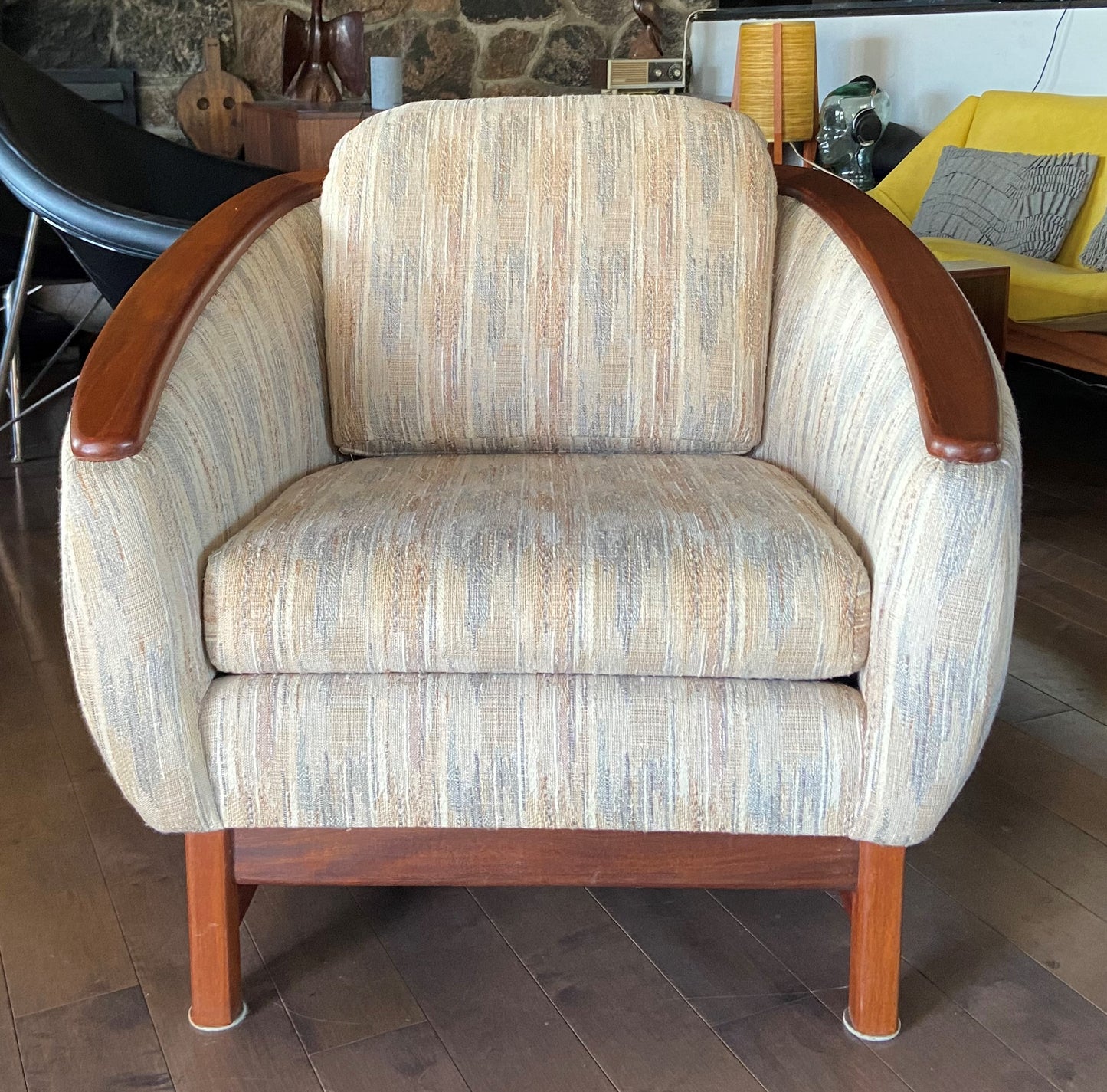 Deposit for REFINISHED MCM Huber Barrel Back Teak Lounge Armchair, PERFECT