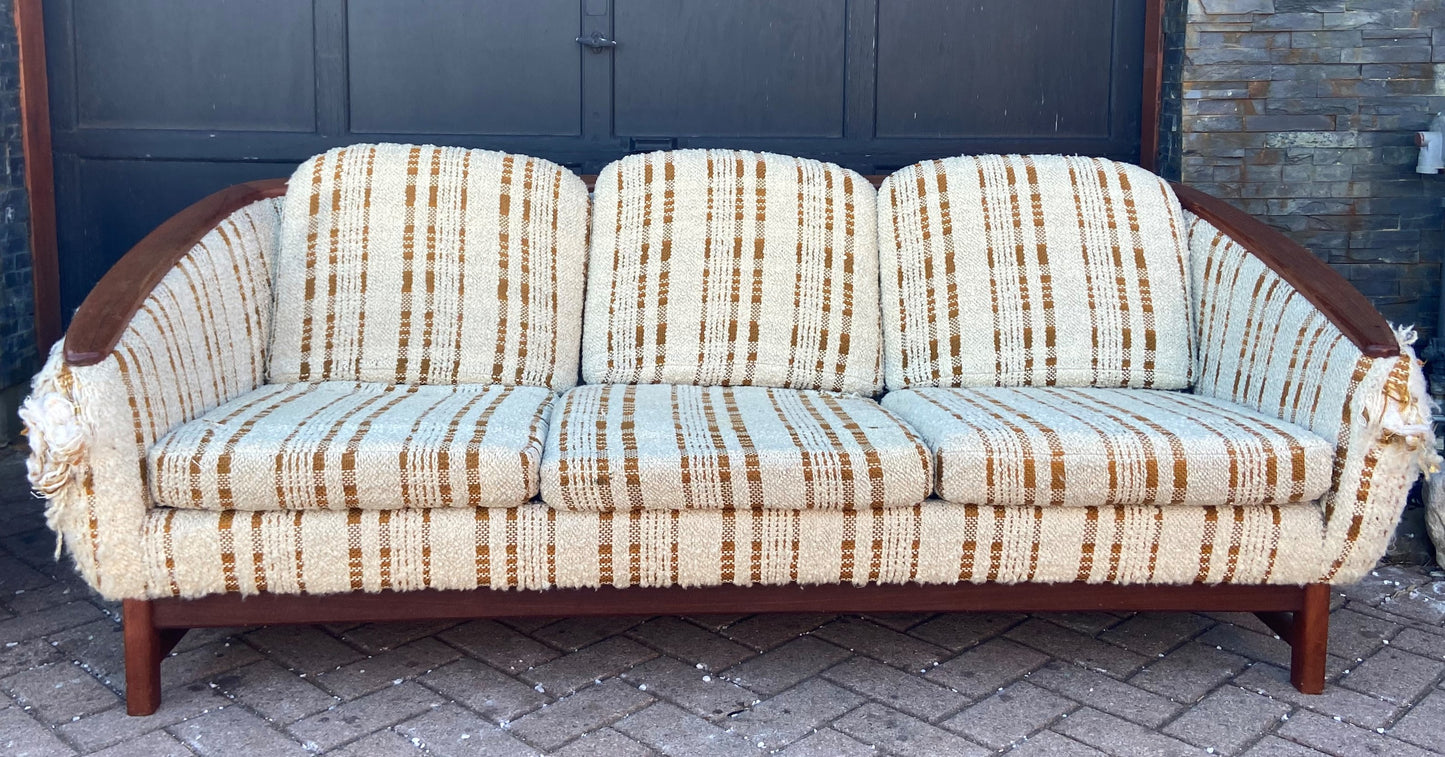 MCM Huber Barrel Back Teak Sofa & Lounge Chair, will be REFINISHED & REUPHOLSTERED