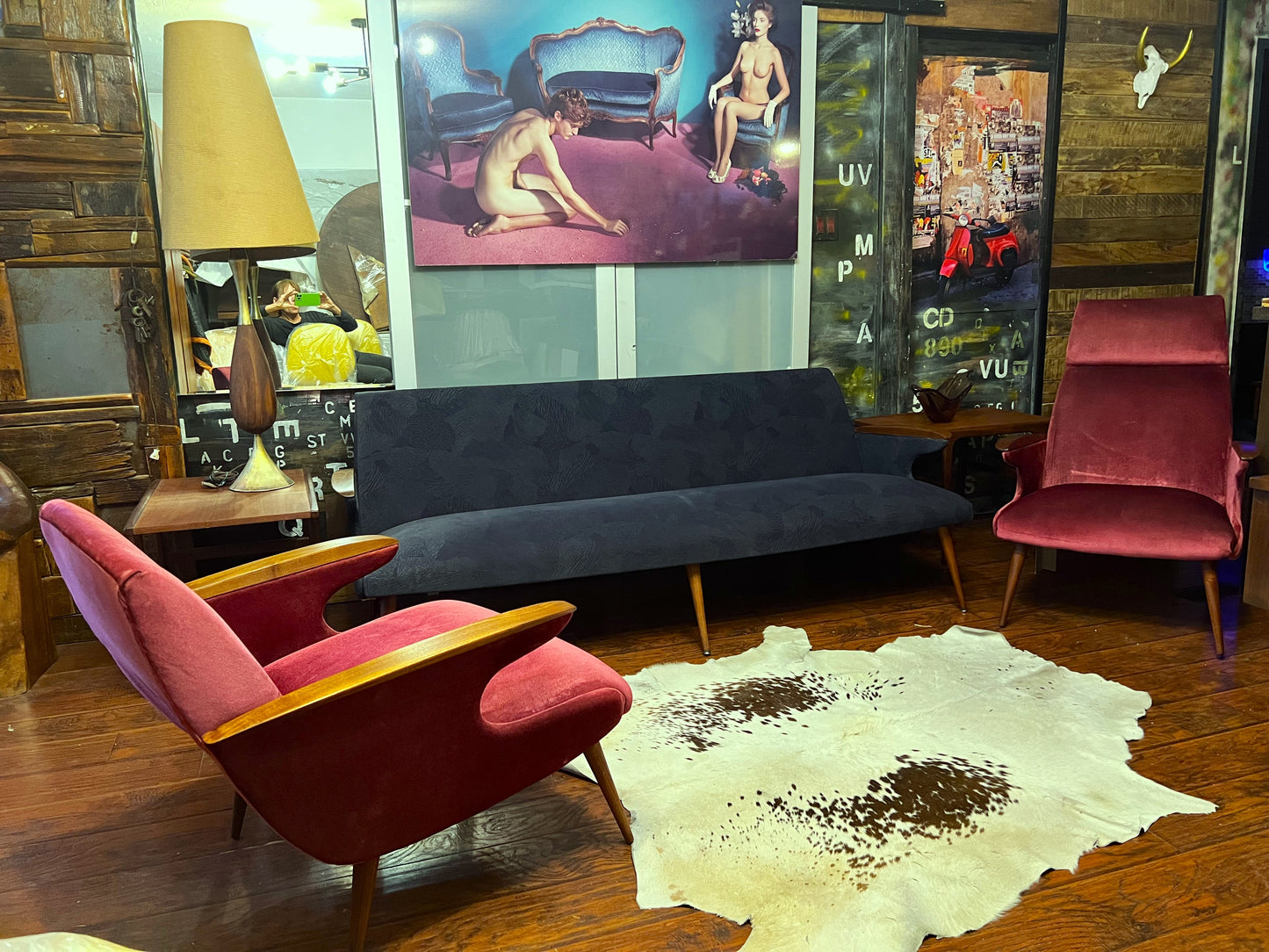 REFINISHED REUPHOLSTERED Mid Century Modern L. Tiengo Sofa & 2 Lounge Chairs