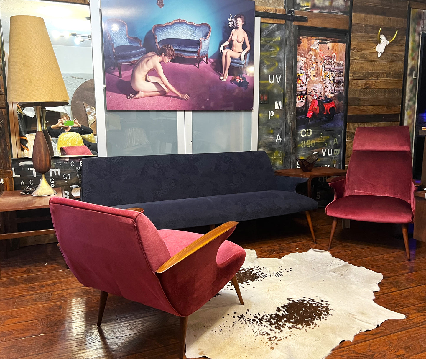 REFINISHED REUPHOLSTERED Mid Century Modern L. Tiengo Sofa & 2 Lounge Chairs
