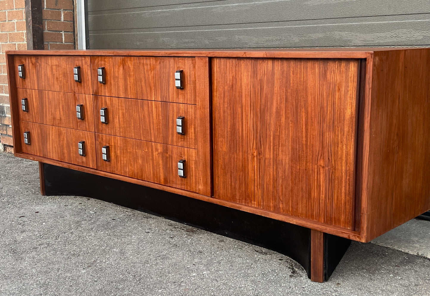REFINISHED Mid Century Modern Teak Credenza w Tambour Door by RS Associates 78"