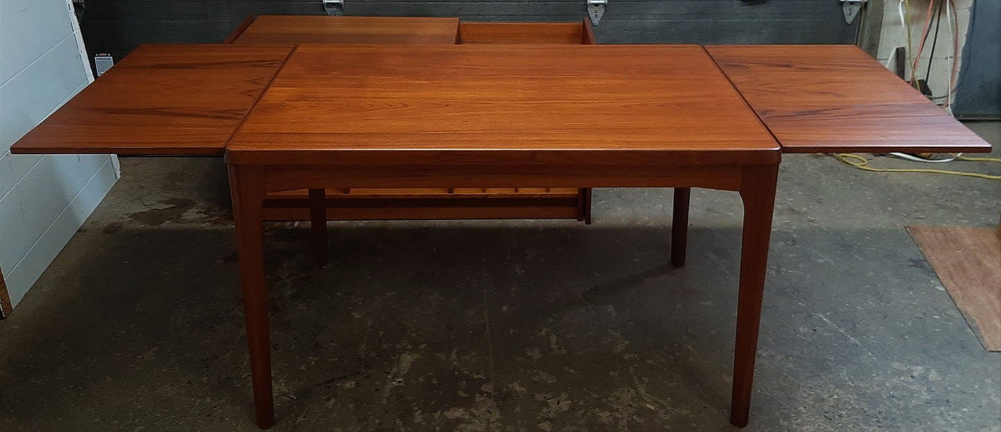 REFINISHED Danish MCM Teak Draw Leaf Table by H. Kjaernulf 47"-82", PERFECT - Mid Century Modern Toronto