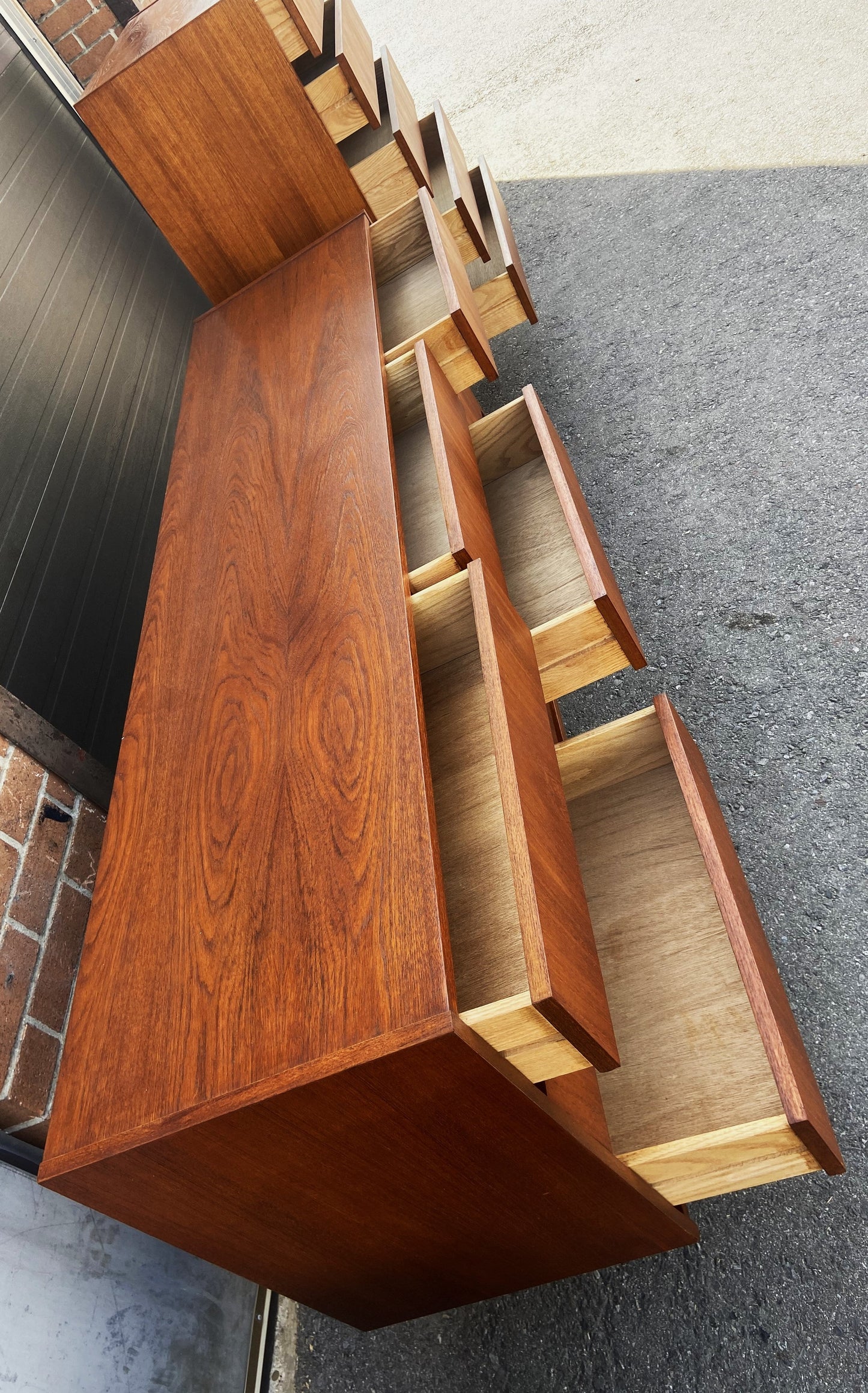 REFINISHED Mid Century Modern teak dresser 9 drawers
