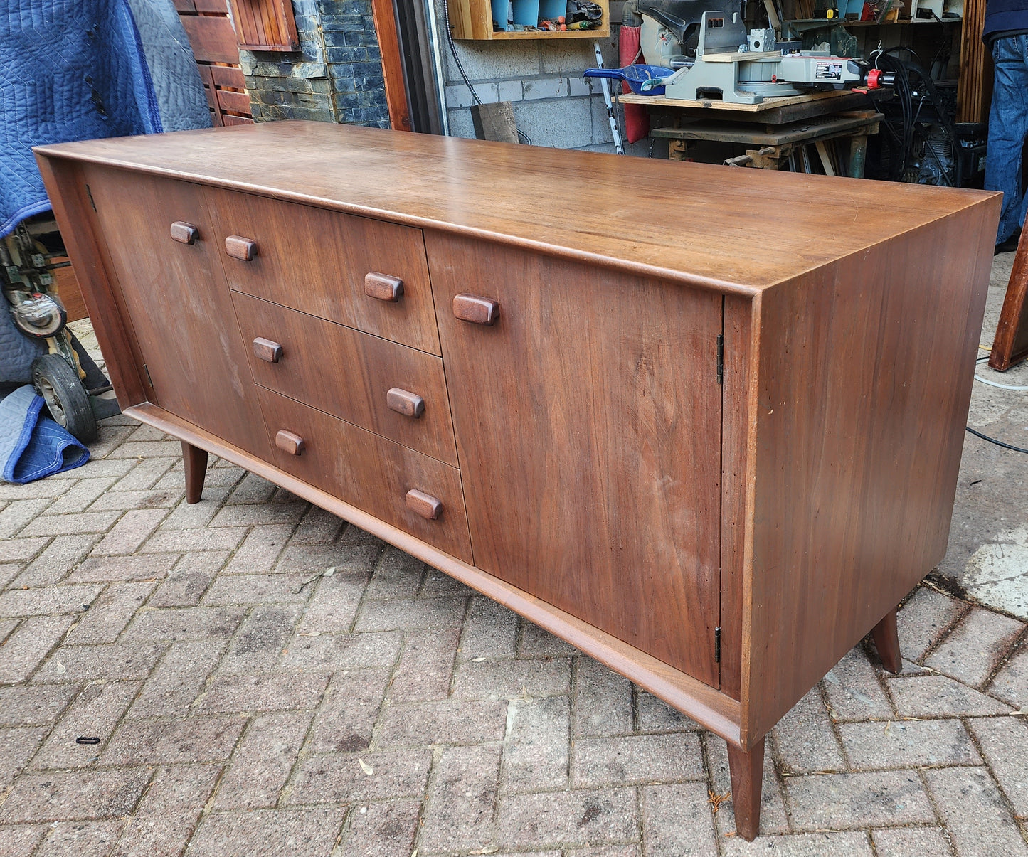 REFINISHED Mid Century Modern Walnut Sideboard by Russell Spanner, 68"