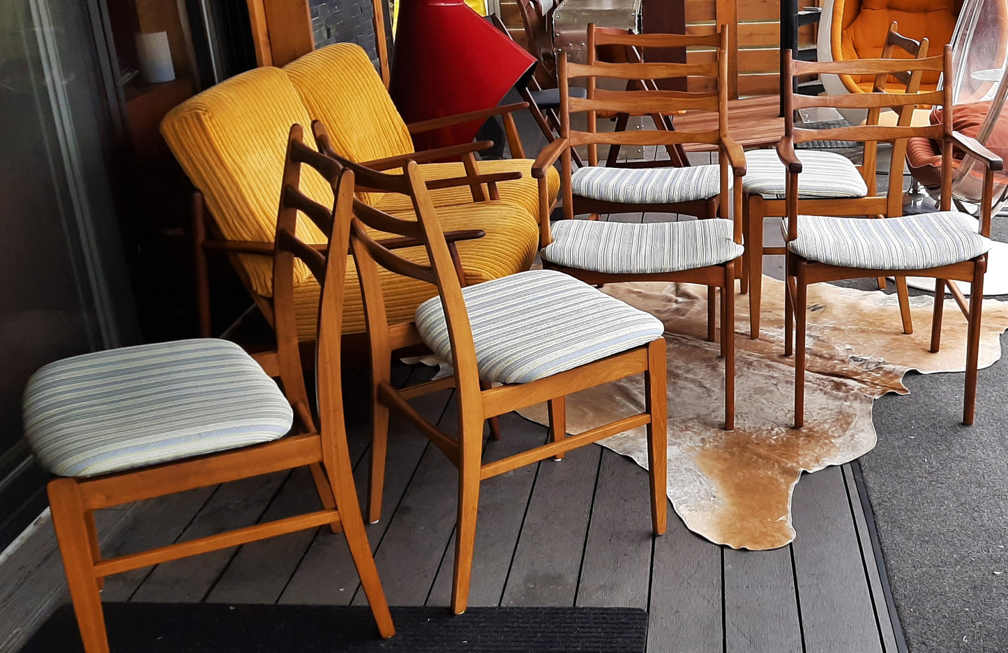 6 Large MCM Solid Mahogany Chairs RESTORED, 2 arm, 4 side, perfect, each $199 only - Mid Century Modern Toronto