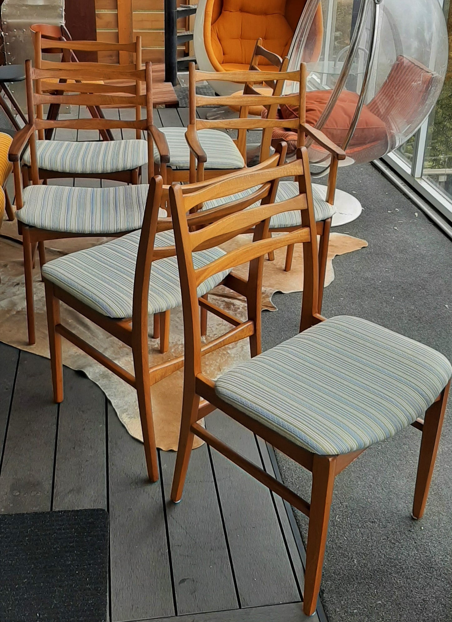 6 Large MCM Solid Mahogany Chairs RESTORED, 2 arm, 4 side, perfect, each $199 only - Mid Century Modern Toronto