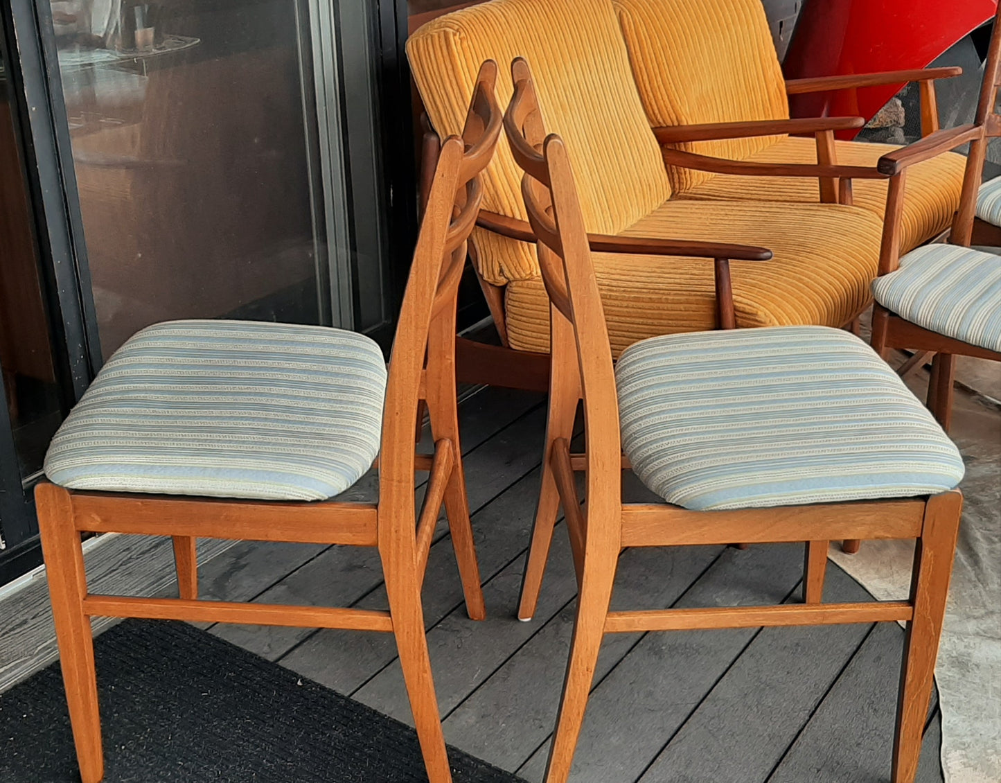 6 Large MCM Solid Mahogany Chairs RESTORED, 2 arm, 4 side, perfect, each $199 only - Mid Century Modern Toronto