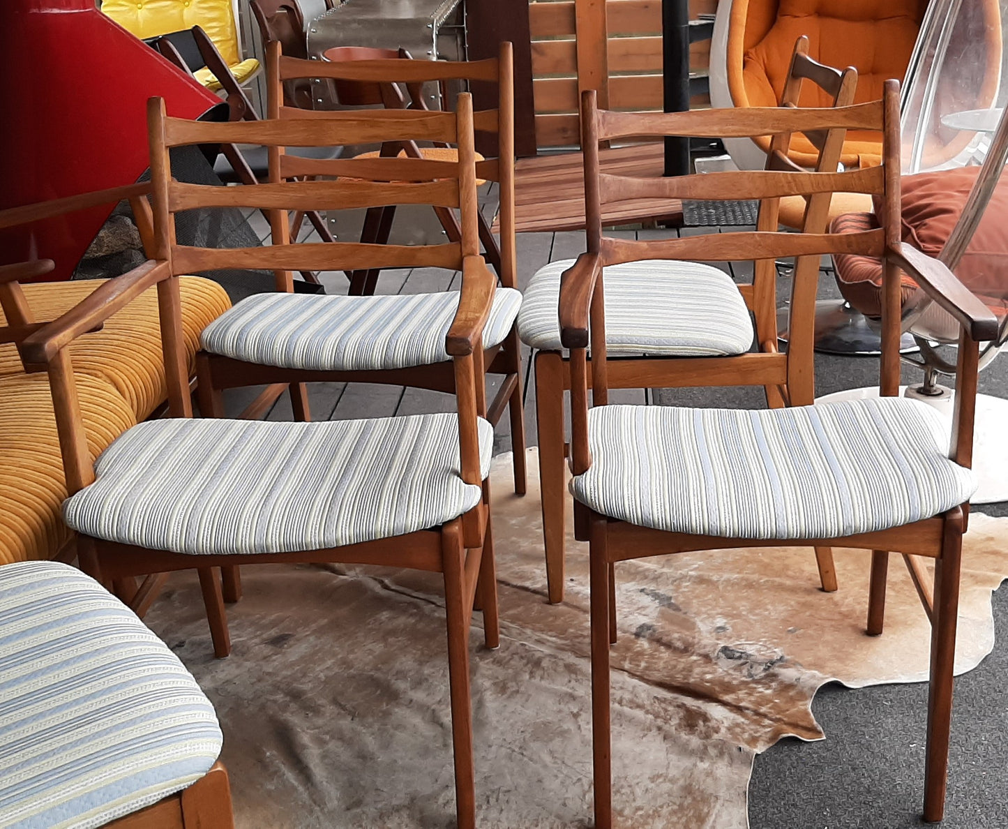6 Large MCM Solid Mahogany Chairs RESTORED, 2 arm, 4 side, perfect, each $199 only - Mid Century Modern Toronto