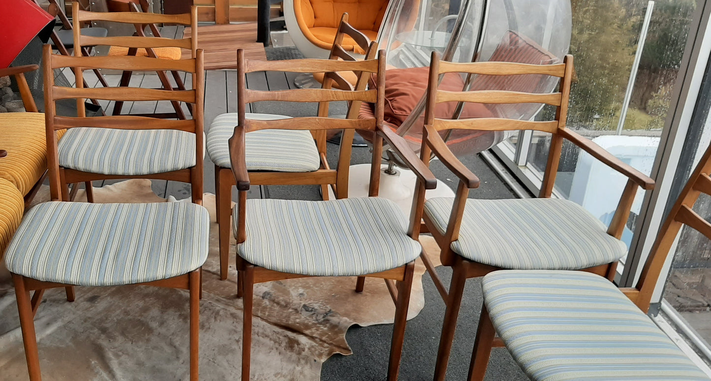 6 Large MCM Solid Mahogany Chairs RESTORED, 2 arm, 4 side, perfect, each $199 only - Mid Century Modern Toronto