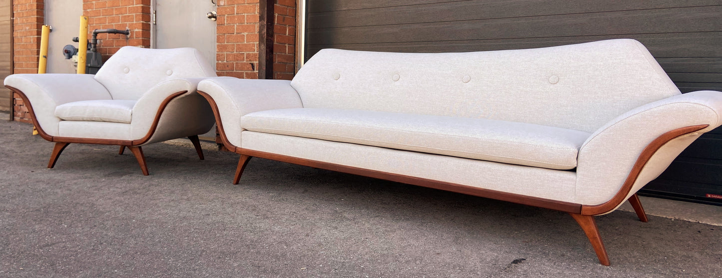 REFINISHED REUPHOLSTERED in Maharam MCM Gondola Sofa & Armchair by L. Tiengo, Perfect