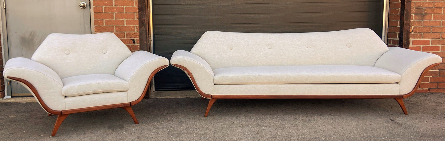 REFINISHED REUPHOLSTERED in Maharam MCM Gondola Sofa & Armchair by L. Tiengo, Perfect