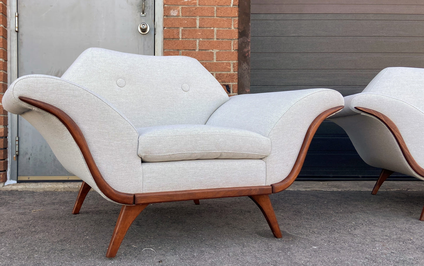REFINISHED REUPHOLSTERED in Maharam MCM Gondola Sofa & Armchair by L. Tiengo, Perfect