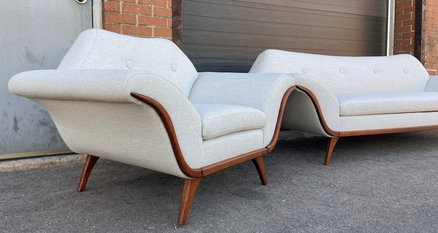 REFINISHED REUPHOLSTERED in Maharam MCM Gondola Sofa & Armchair by L. Tiengo, Perfect