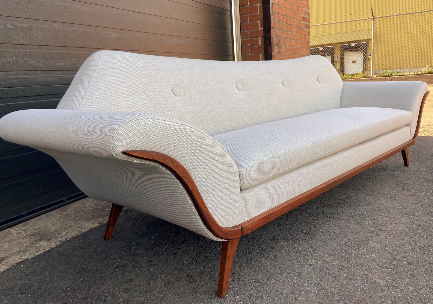 REFINISHED REUPHOLSTERED in Maharam MCM Gondola Sofa & Armchair by L. Tiengo, Perfect