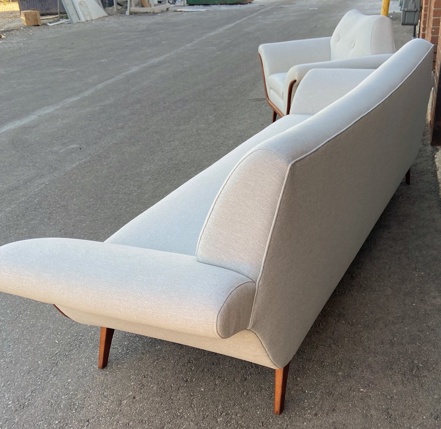 REFINISHED REUPHOLSTERED in Maharam MCM Gondola Sofa & Armchair by L. Tiengo, Perfect