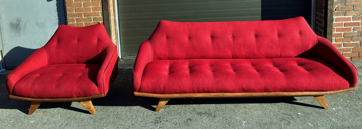 RESTORED Mid Century Modern A. Pearsall Style Gondola Sofa & Lounge Chair