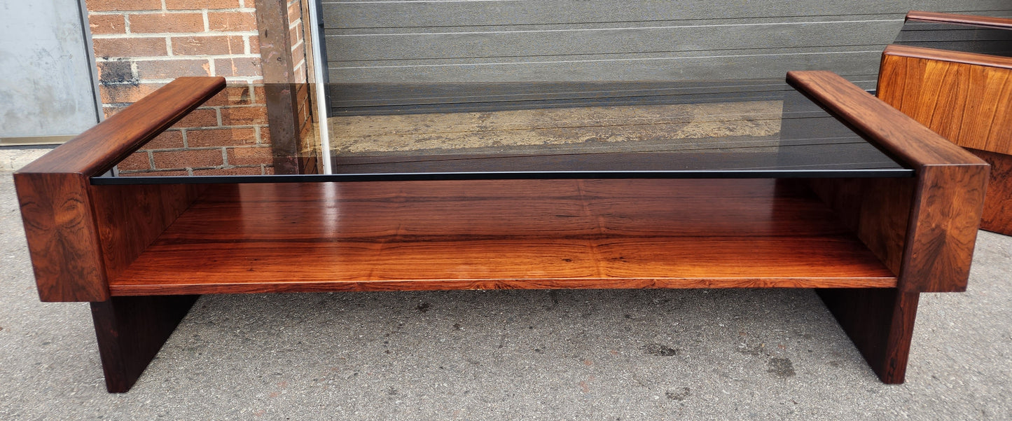 RESTORED Mid Century Modern Rosewood Coffee Table w Storage & Glass Top