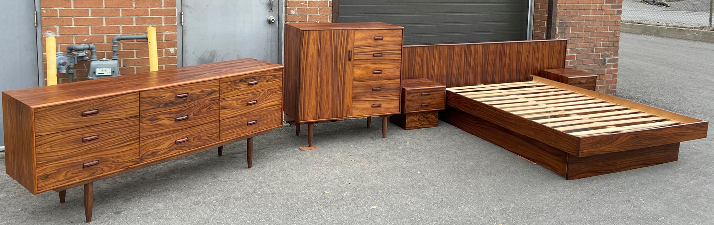 REFINISHED MCM Rosewood Dresser, Highboy & Queen Bed w Nightstands PERFECT