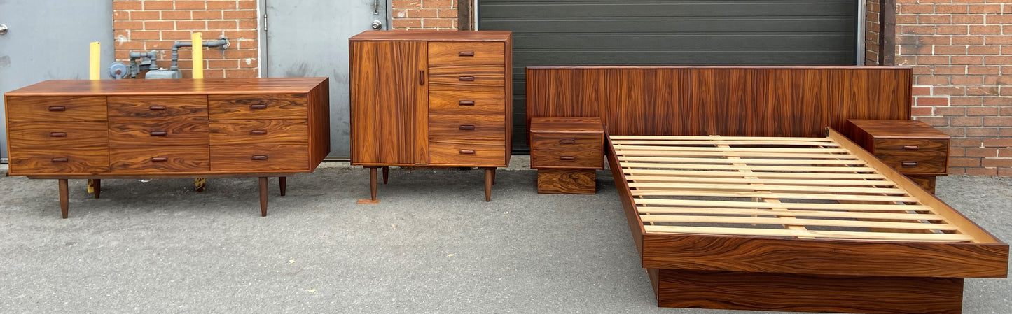 REFINISHED MCM Rosewood Dresser, Highboy & Queen Bed w Nightstands PERFECT