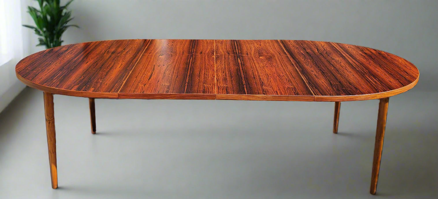 REFINISHED Mid Century Modern Rosewood Table Oval w 2 Leaves 60"-100"