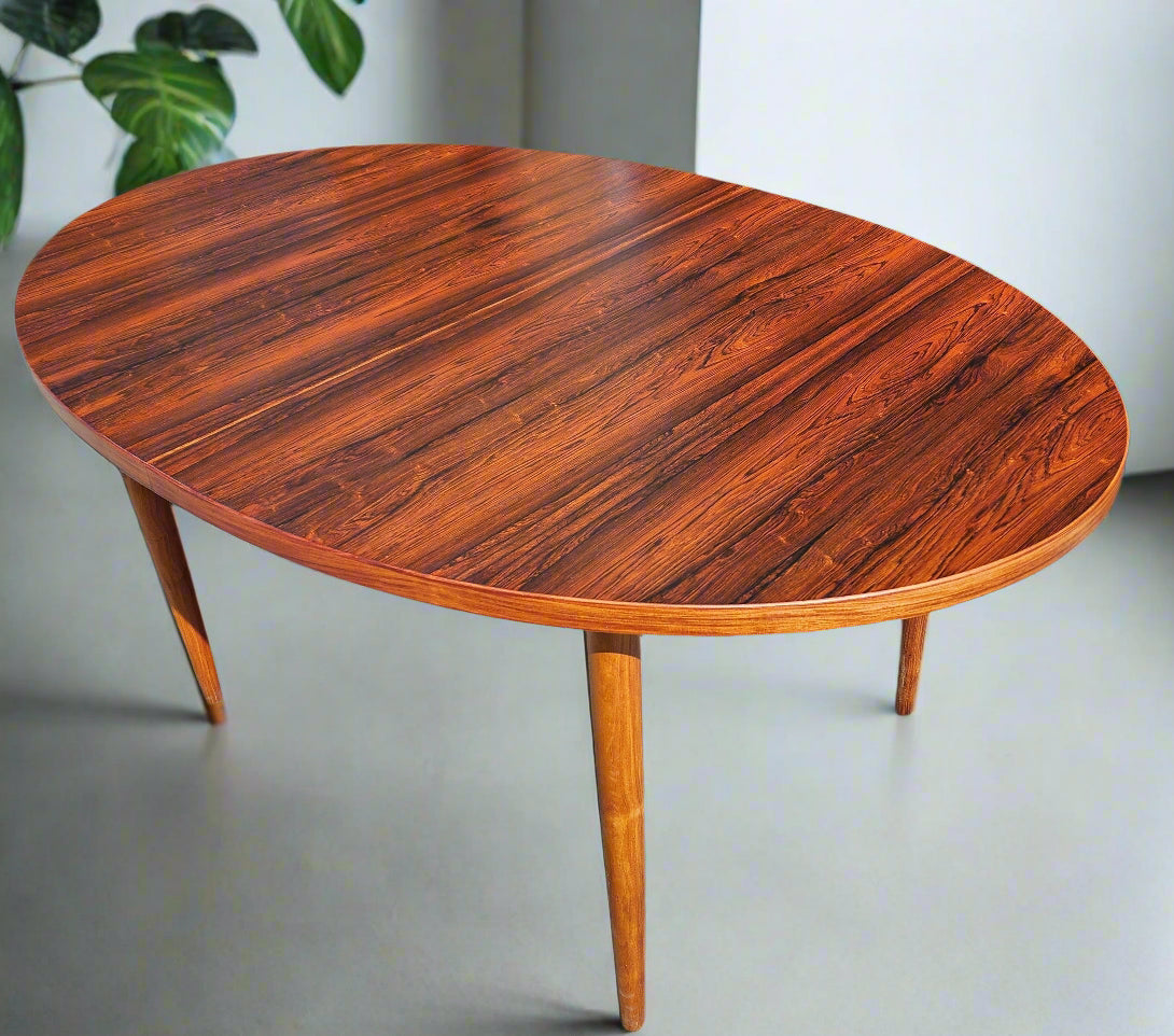 REFINISHED Mid Century Modern Rosewood Table Oval w 2 Leaves 60"-100"