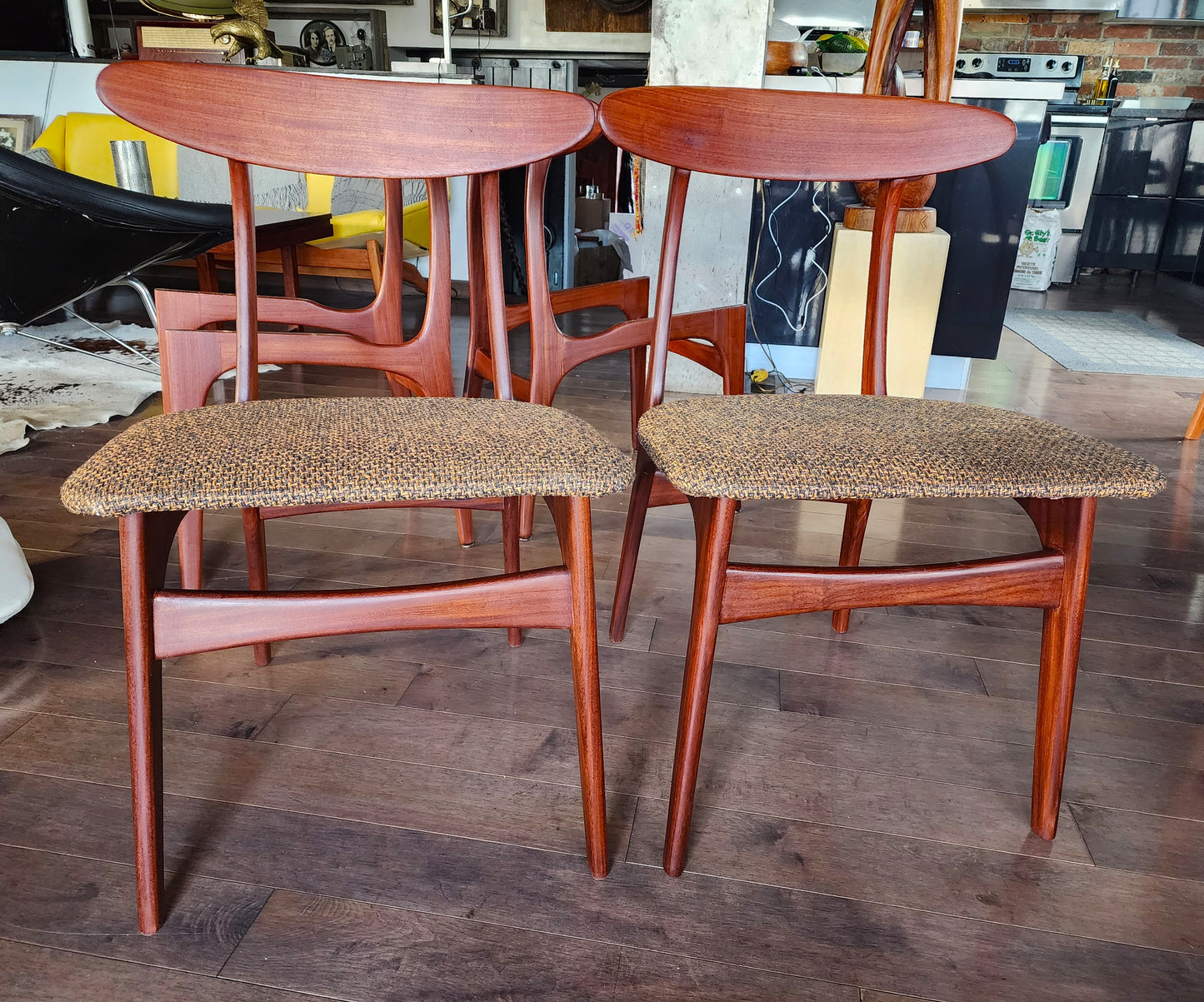 4 REFINISHED Mid Century Modern Teak Afromosia Chairs, will be REUPHOLSTERED