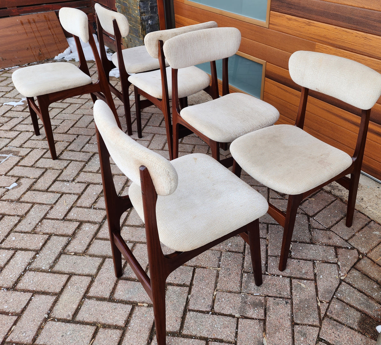 6 RESTORED Mid Century Modern Teak Chairs by R.Huber, will be Reupholstered