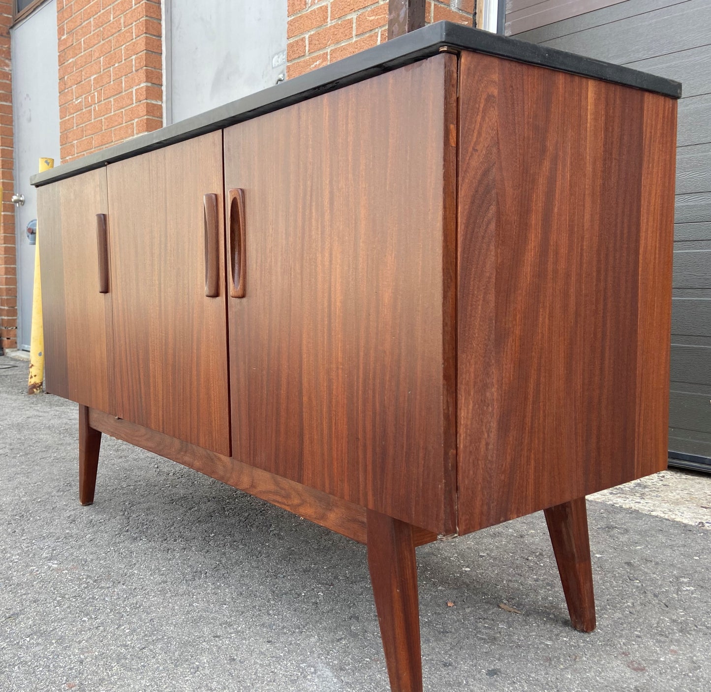 REFINISHED Mid Century Modern SOLID TEAK Buffet 49" w Stone Top