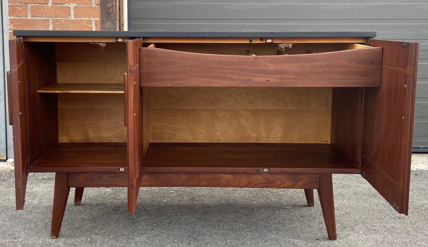 REFINISHED Mid Century Modern SOLID TEAK Buffet 49" w Stone Top