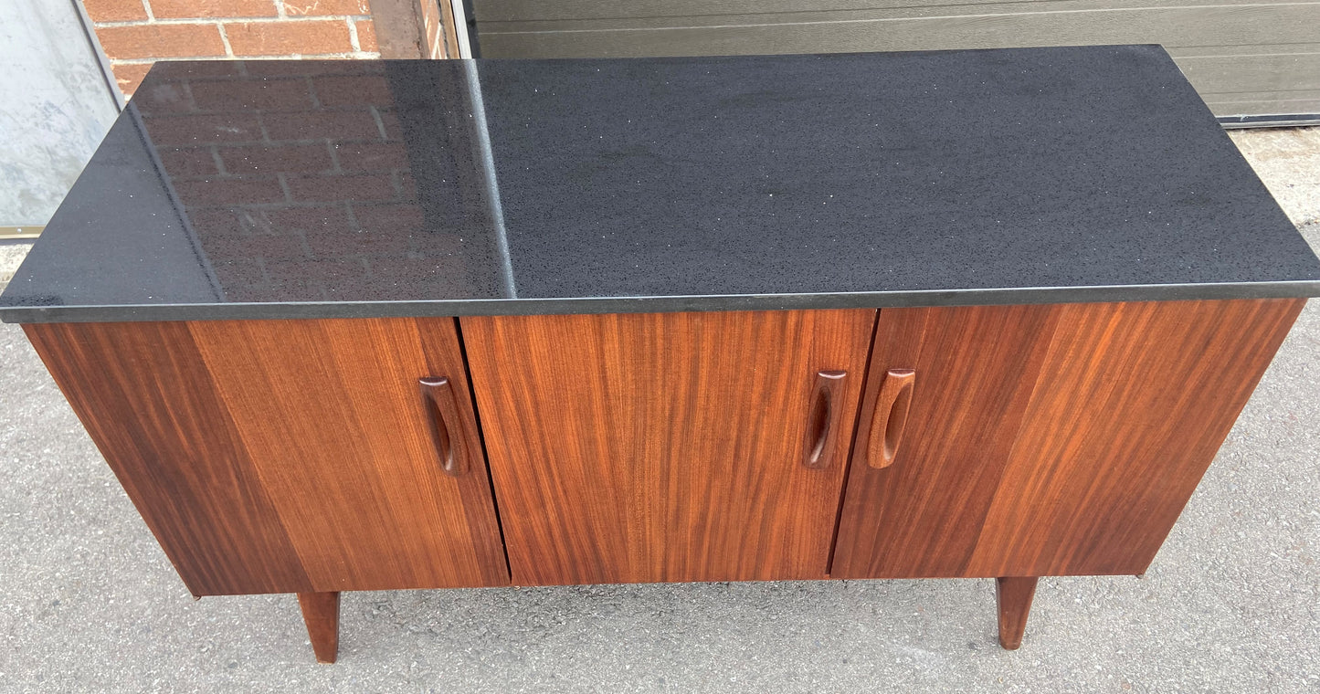 REFINISHED Mid Century Modern SOLID TEAK Buffet 49" w Stone Top