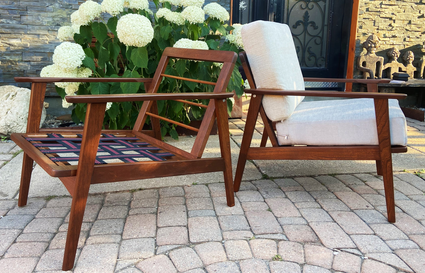 A pair of REFINISHED Mid Century Modern Lounge Chairs will get New Cushions