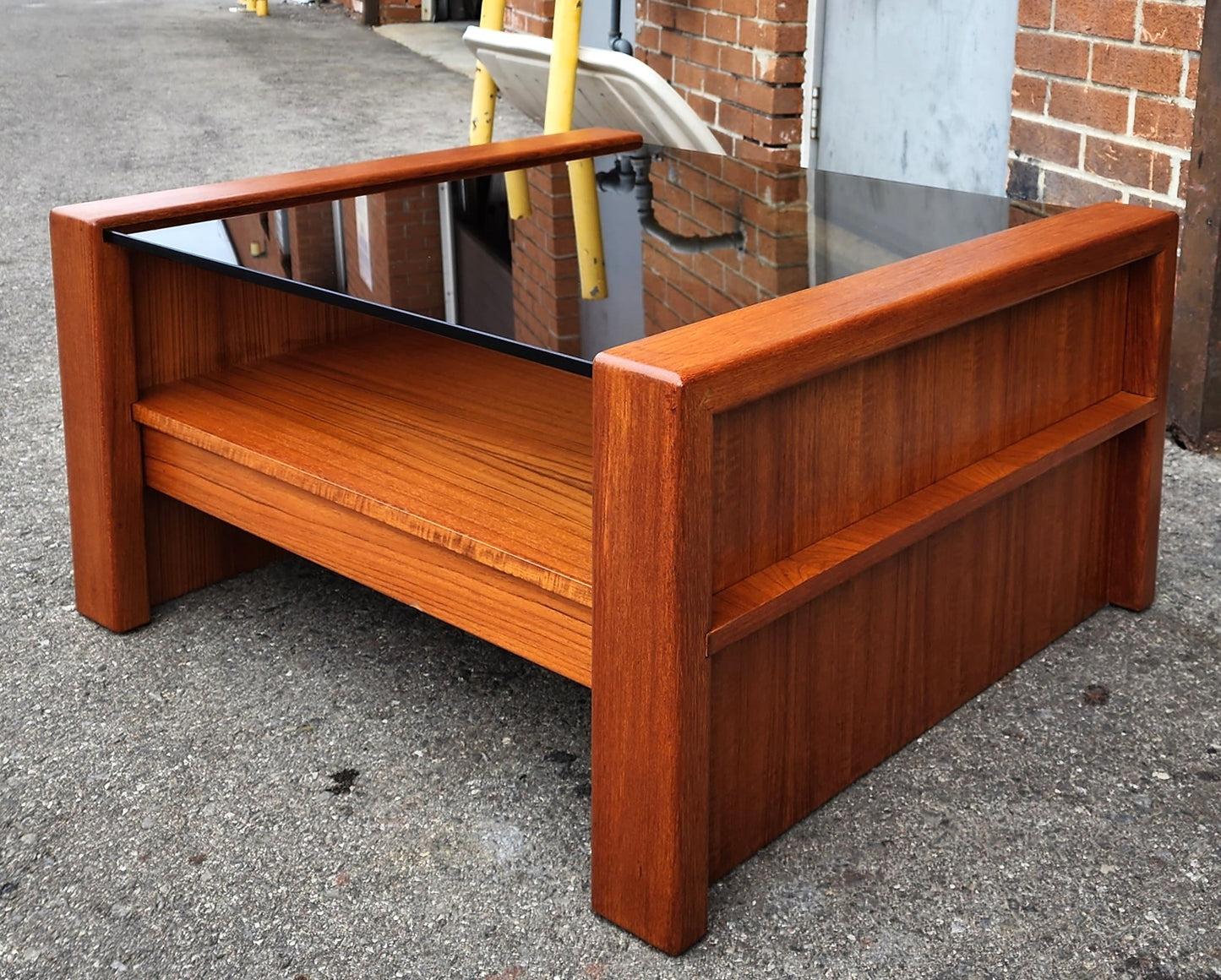 REFINISHED Mid Century Modern Teak & Glass Coffee Table with Storage