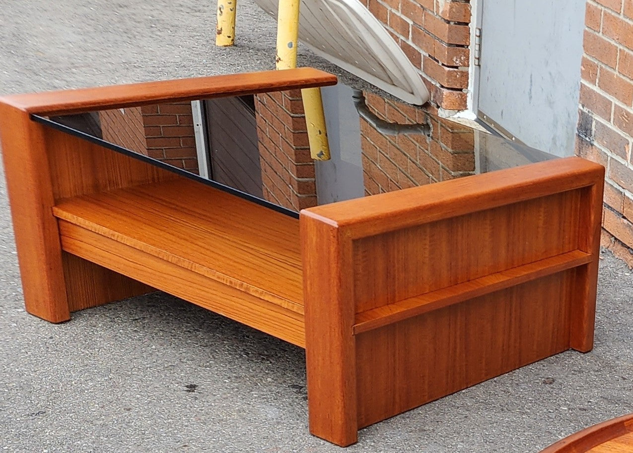 REFINISHED Mid Century Modern Teak & Glass Coffee Table with Storage
