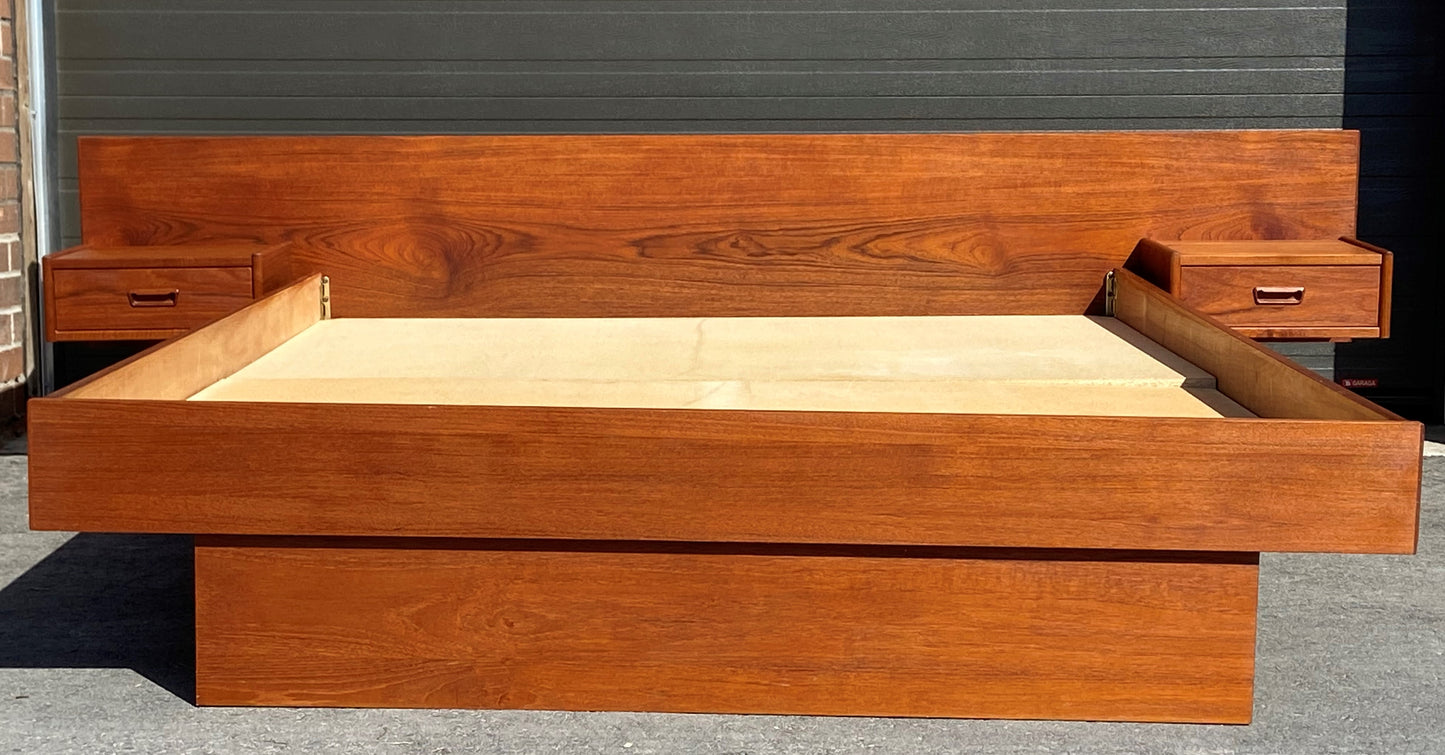 REFINISHED Danish MCM Teak dresser, highboy & Queen platform bed w floating nightstands, Perfect
